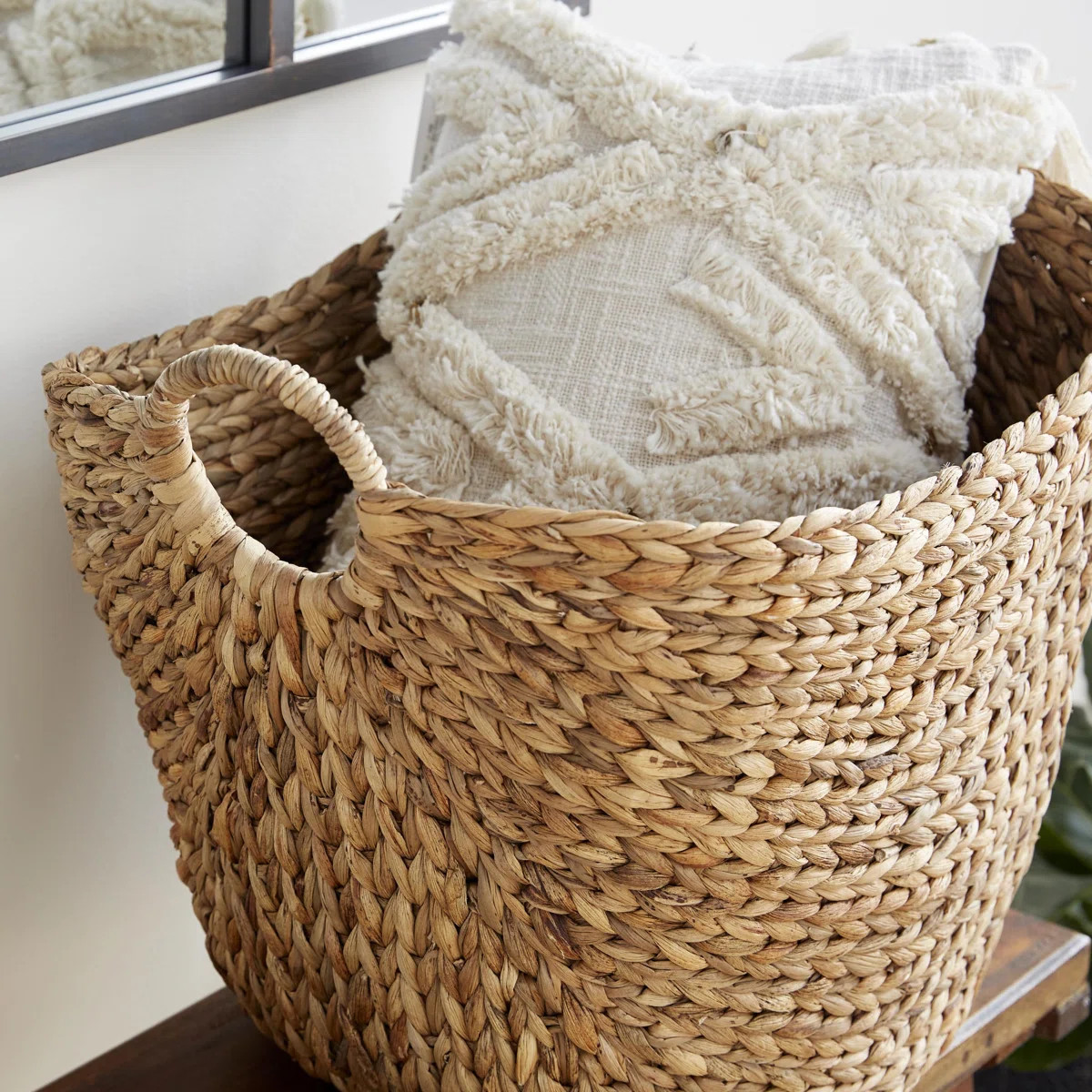 Cole and Grey Seagrass Handmade Large Woven Brown Decorative and Functional Storage Basket with R... | Wayfair North America