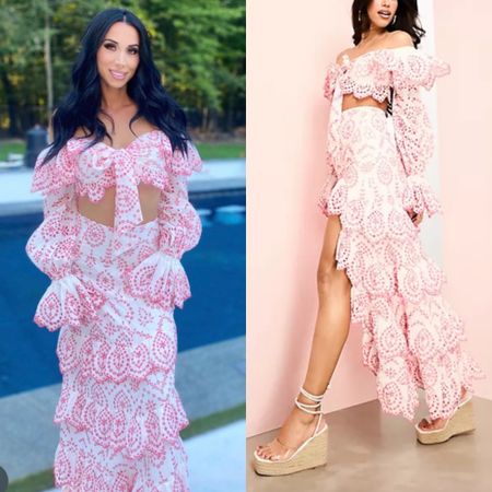 Rachel Fuda’s White and Pink Embroidered Ruffle Skirt Set 📸 + Info= @rachelfuda