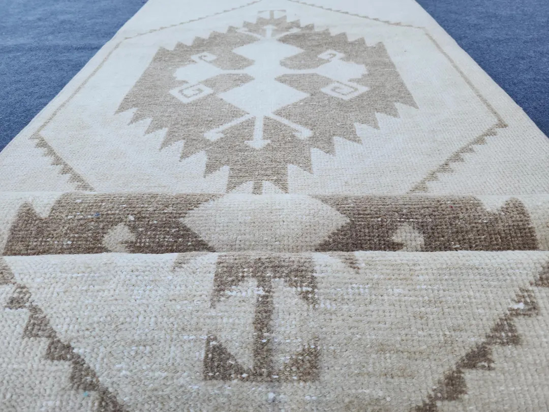 Vintage Turkish Oushak Runner, Beige Brown Wool Rug 3x12.5 FT - Etsy | Etsy (US)