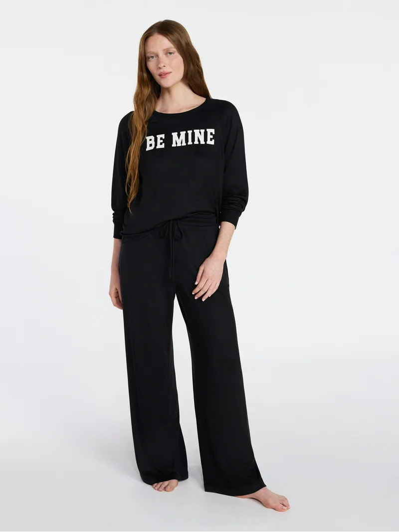 Joyspun Women's Cozy Lounge Collection Hacci Long Sleeve Top and Pants Pajama Set, 2-Piece, Sizes... | Walmart (US)