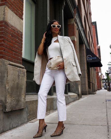 Spring outfit ideas
Abercrombie linen blazer
Good American white jeans
Revolve cutout tank under $60
Gucci slingback pumps 

#LTKstyletip #LTKsalealert #LTKfindsunder100