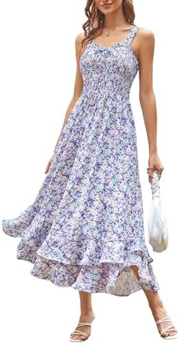 GRACE KARIN Women's 2025 Summer Floral Boho Dress Square Neck Strapped Swing A Line Sundress Beac... | Amazon (US)