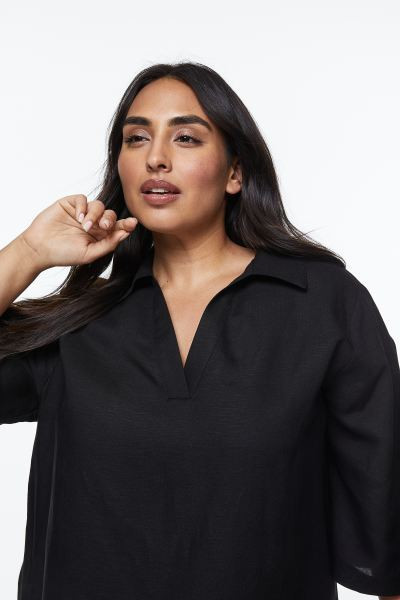 Linen-blend Dress with Collar | H&M (US + CA)