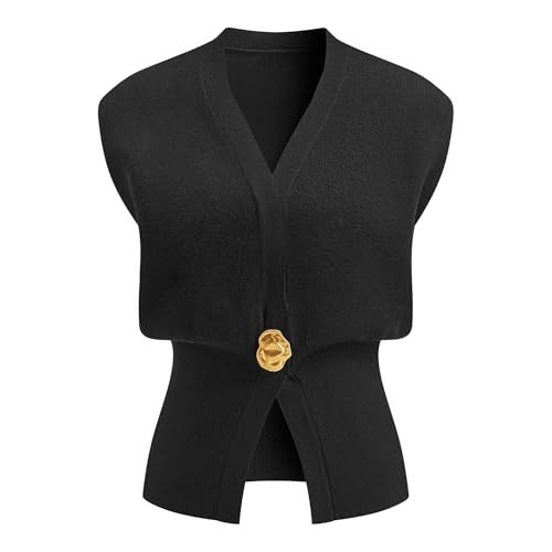 Zoziiee Womens Sleeveless Sweater Vest Deep V Neck Button Down Waist Cinched Knit Trendy Solid Pullover Tank Tops(Black,S) | Amazon (US)