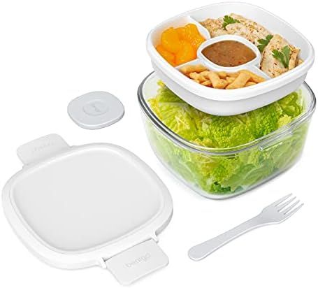 Bentgo® Glass - Leak-Proof Salad Container with Large 61-oz Salad Bowl, 4-Compartment Bento-Styl... | Amazon (US)