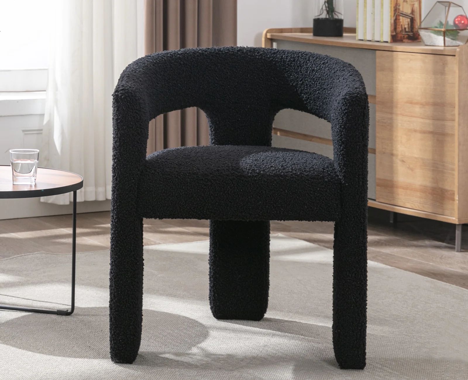 Guyou Modern Faux Fur Upholstered Dining Chair, Cute Barrel Side Armchair Kitchen Chair with Armr... | Walmart (US)