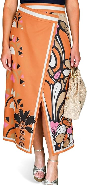 Tankaneo Women Floral Wrap Maxi Skirt Boho Elastic High Waisted Zipper Split A Line Flower Midi S... | Amazon (US)