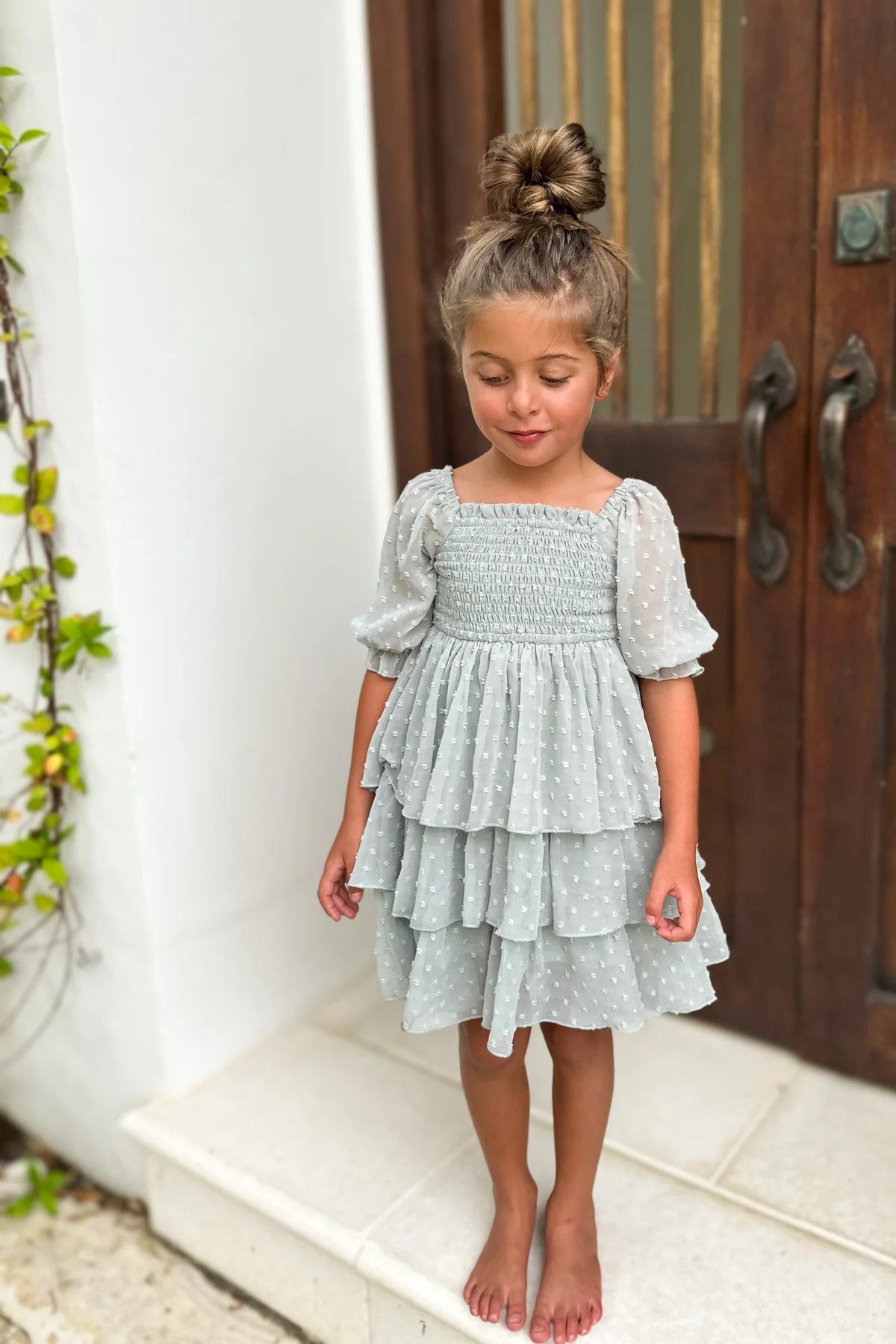 Willa Layer Dress (sage swiss dot) | INDIE BLUE