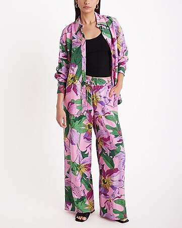 Two Piece Set: Floral Boyfriend Portofino Shirt + Floral Pull On Wide Leg Pant | Express
