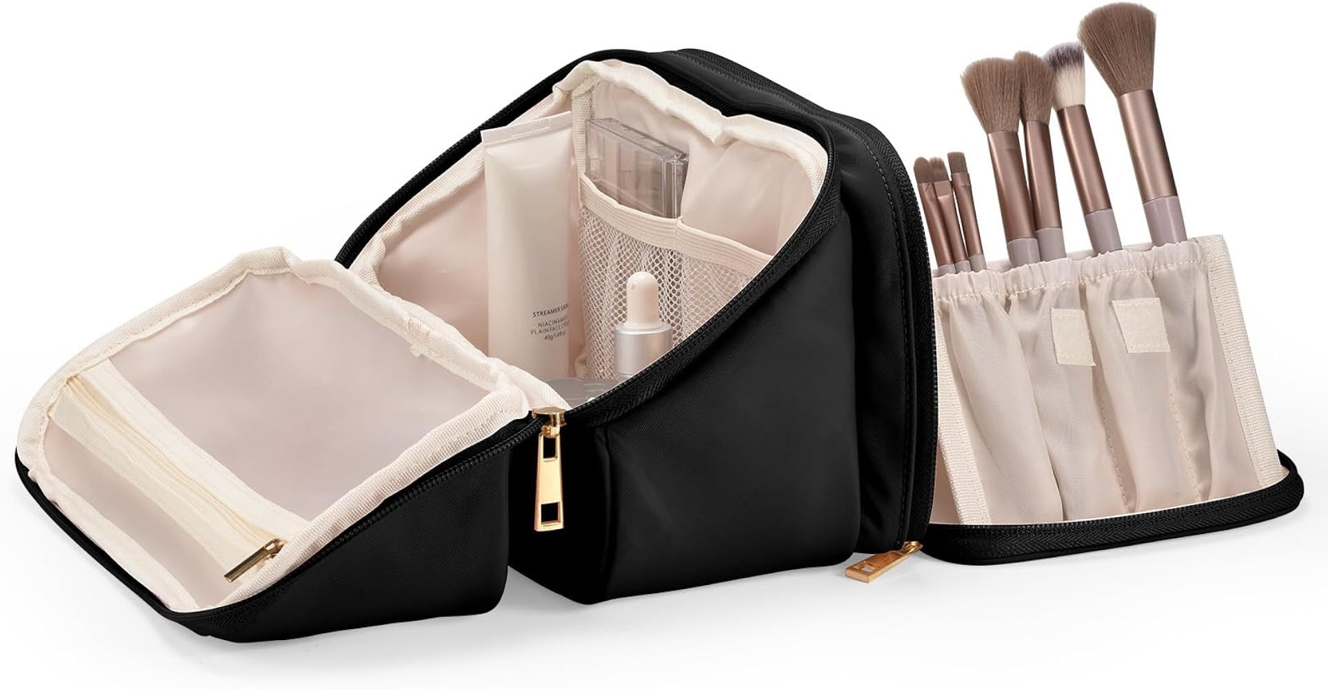 HauteHues Travel Makeup Bag for Women, Large Capacity Cosmetic Organizer & Toiletry Bag with Wide... | Amazon (US)