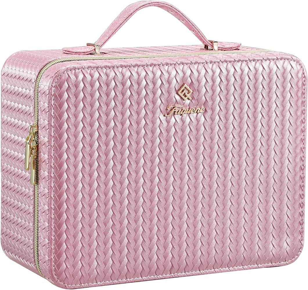 Leather Makeup Case with LED Lighted Mirror 11.4 Inch Travel Makeup Bag Adjustable Brightness in ... | Amazon (US)