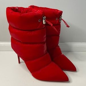 Christian Louboutin Red Padded Nylon Astro Puffer Ankle Boots Italy Sz 36.5 | Poshmark
