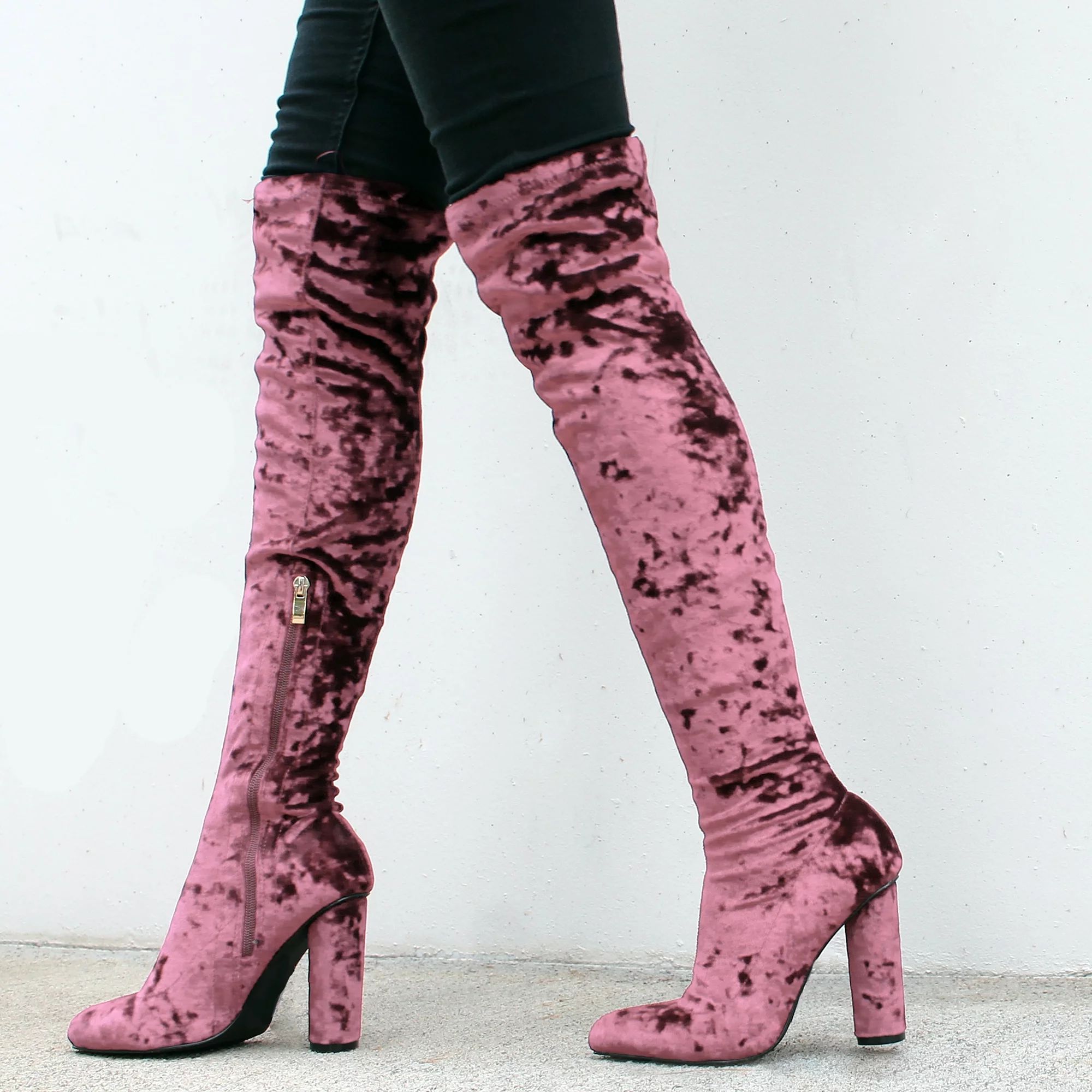 Fahrenheit Over the Knee Women's High Heel Boots in Pink | Walmart (US)