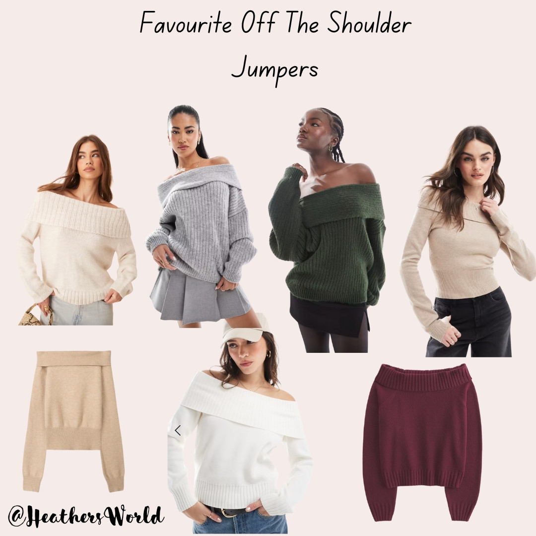 My Current Favourite Off The Shoulder Jumpers 

Bardot, off the shoulders are on trend this year and here is my favourites from ASOS, Bershka, New Look  

 #LTKuk #LTKwinter #LTKstyletip