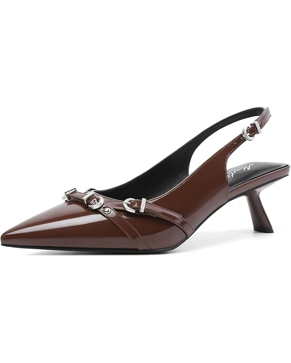 Mostrin Kitten Heels for Women Pointed Toe Pumps Patent Leather Low Heel Slingback Heels with Buc... | Amazon (US)