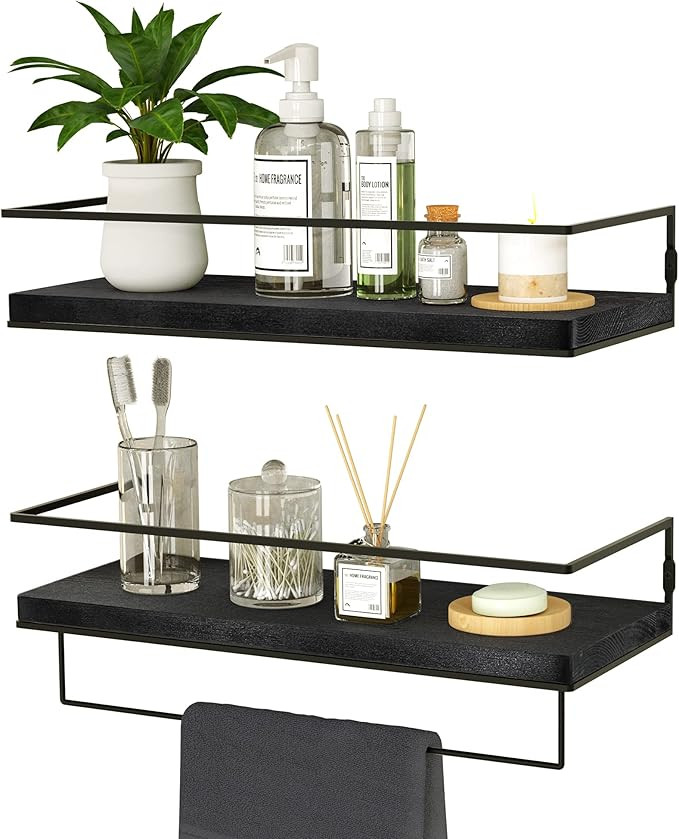 ZGO Floating Shelves for Wall Set of 2, Wall Mounted Storage Shelves with Black Metal Frame and T... | Amazon (US)