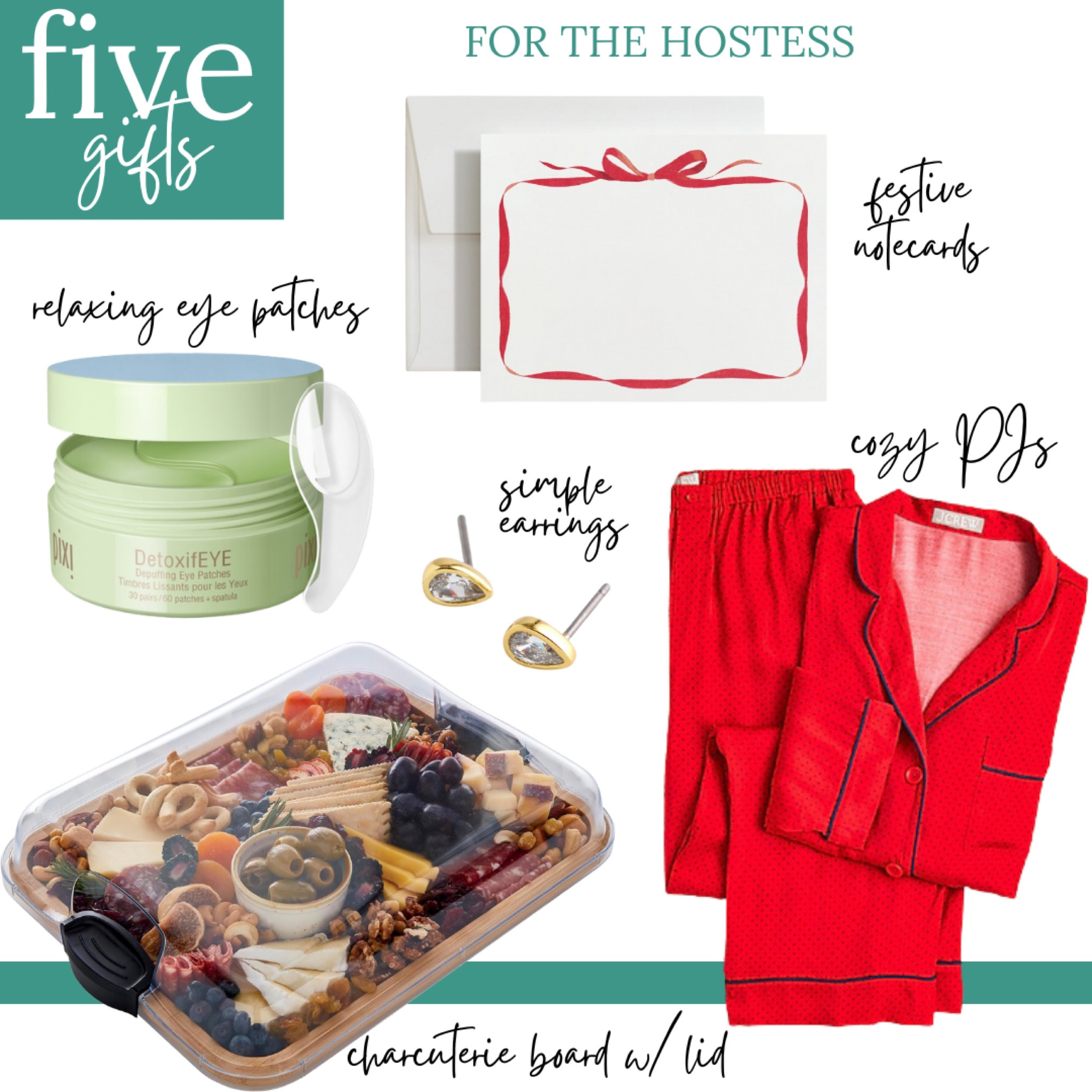 5️⃣ gifts for the hostess 

Gel eye patches, notecards, earrings, red Christmas pajamas, charcuterie board

#LTKCyberWeek #LTKGiftGuide #LTKHoliday