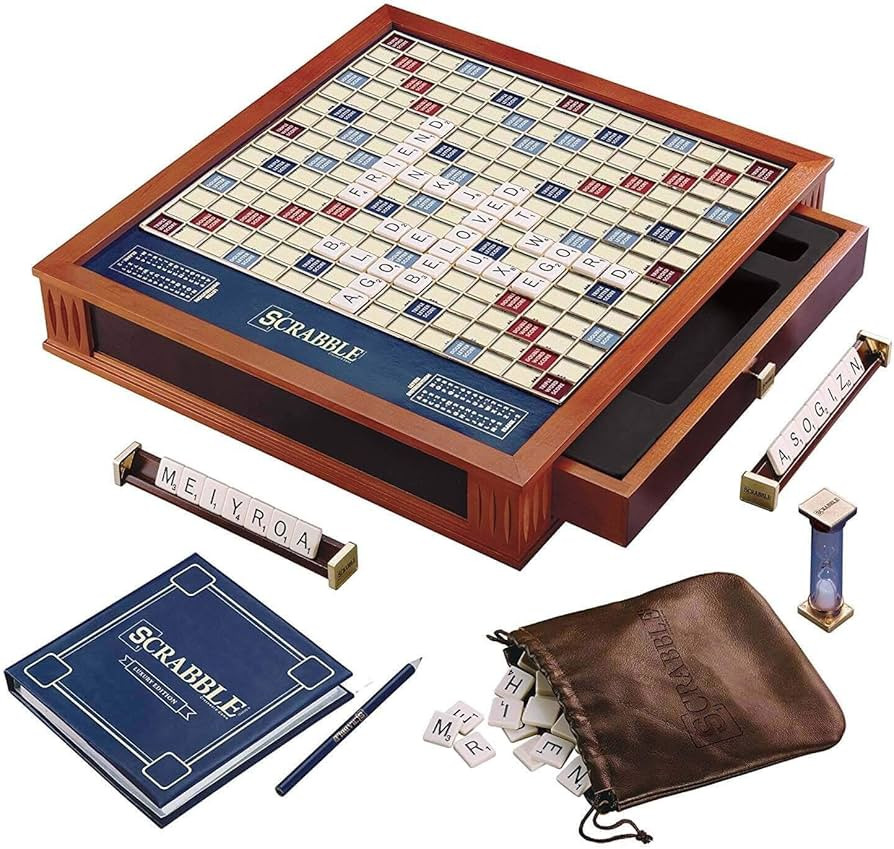 WS Game Company Scrabble Trophy Luxury Edition with Rotating Wooden Game Board | Amazon (US)