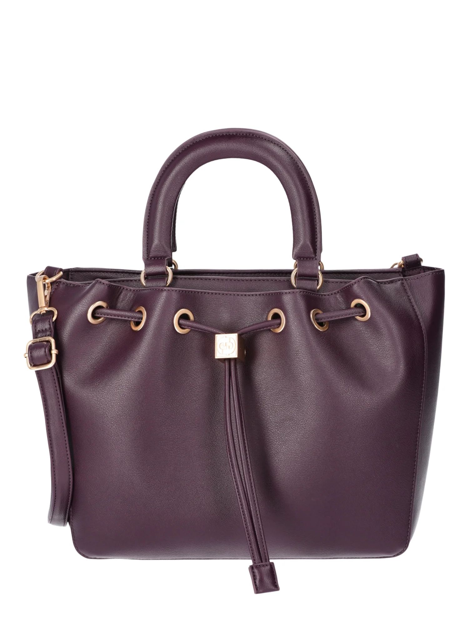 Time and Tru Women's Brynlee Faux Leather Drawstring Tote Handbag, Plum | Walmart (US)