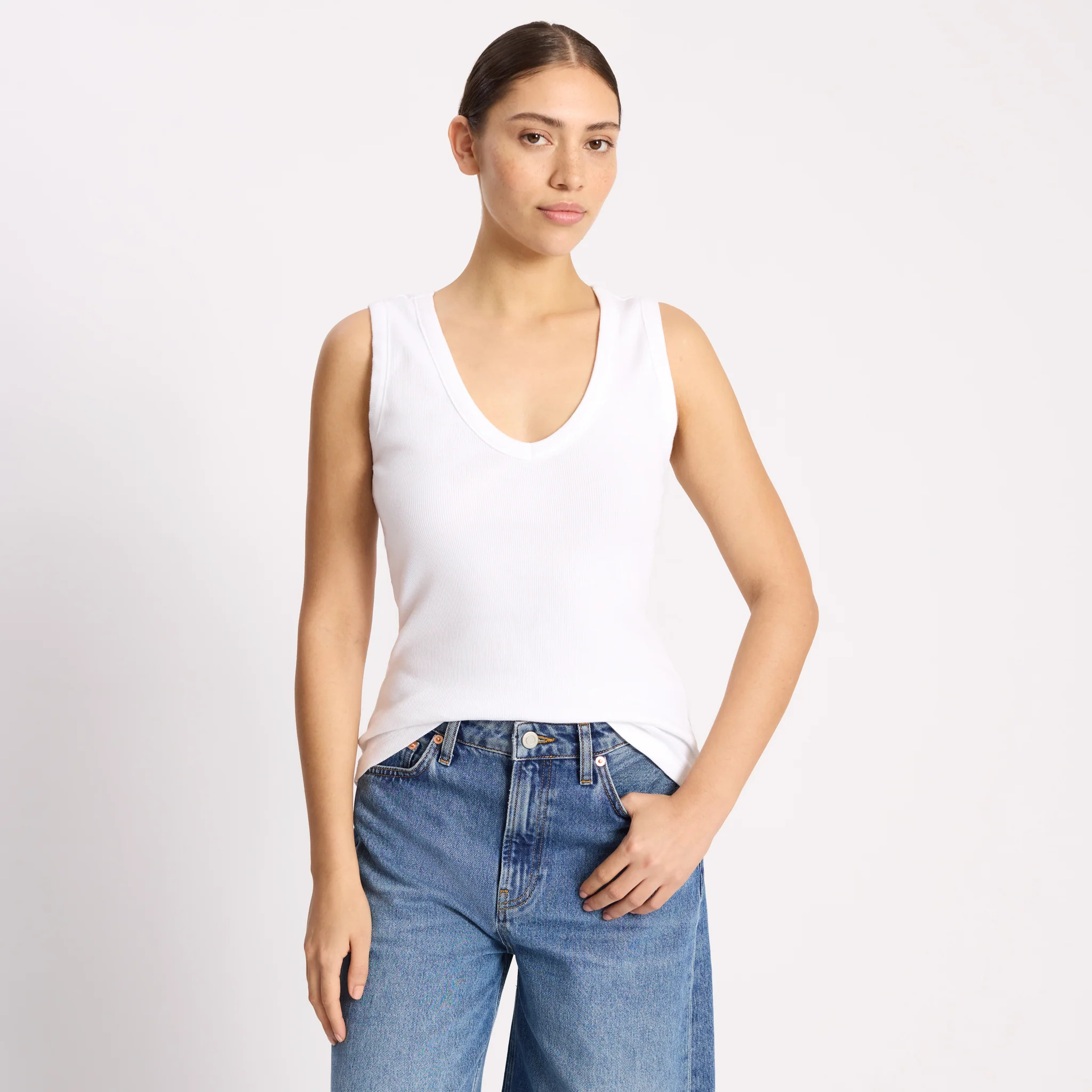 White V Neck Rib Vest | Albaray