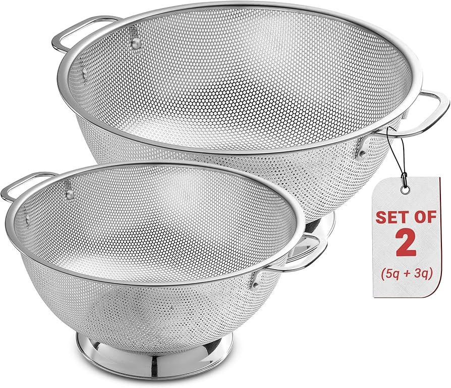 Bellemain Micro-perforated Stainless Steel Colander-Dishwasher Safe (3 QT and 5 QT) | Amazon (US)