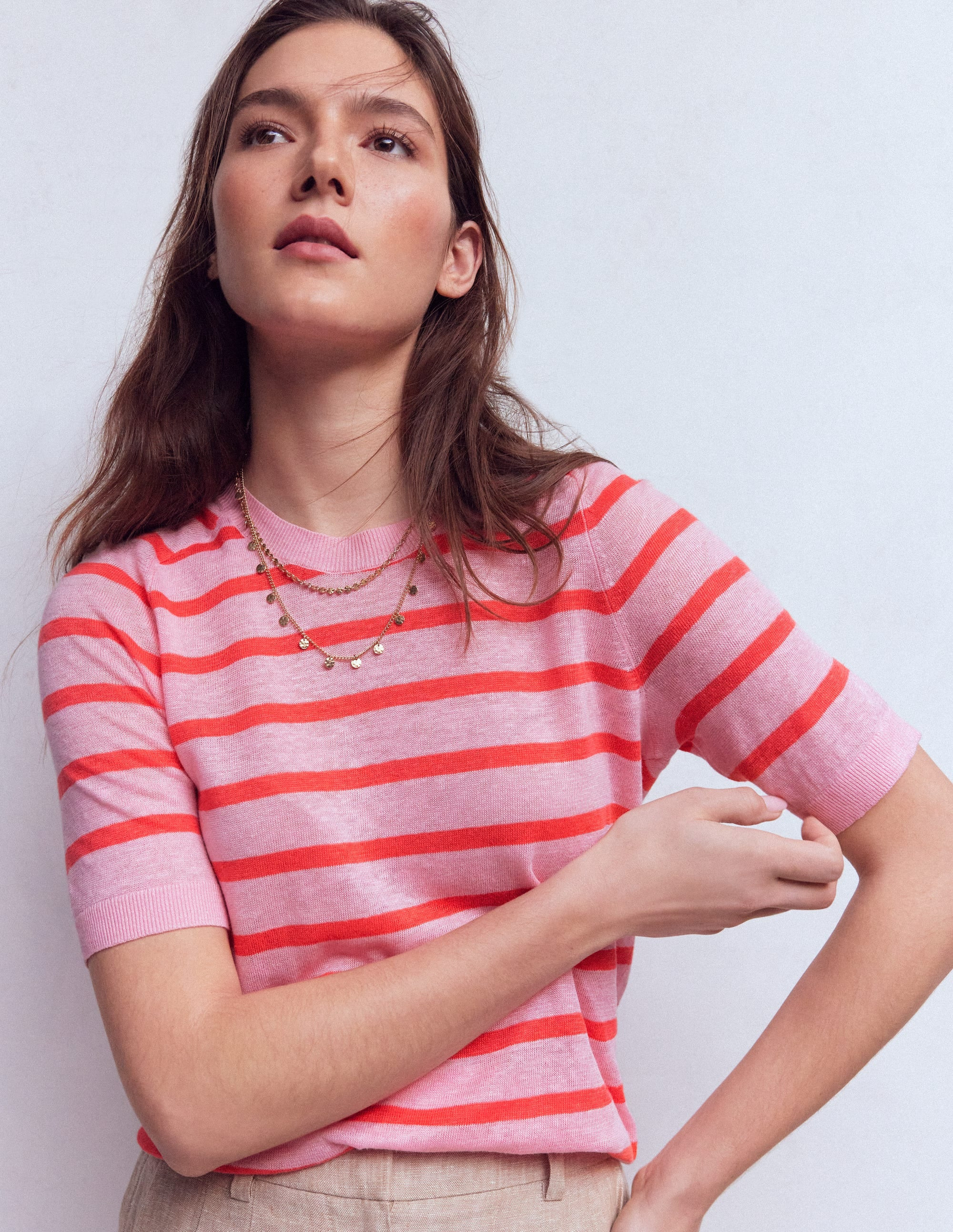 Agnes Linen Button T-Shirt-Sunkissed Coral / Formica Pink | Boden UK