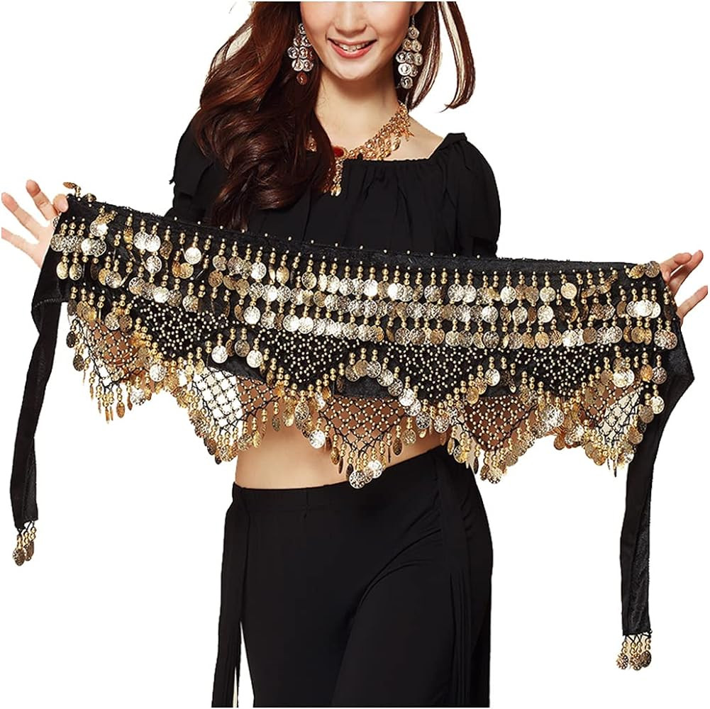 Wuchieal Women's Sweet Bellydance Hip Scarf with Gold Coins Skirts Wrap Noisy | Amazon (US)