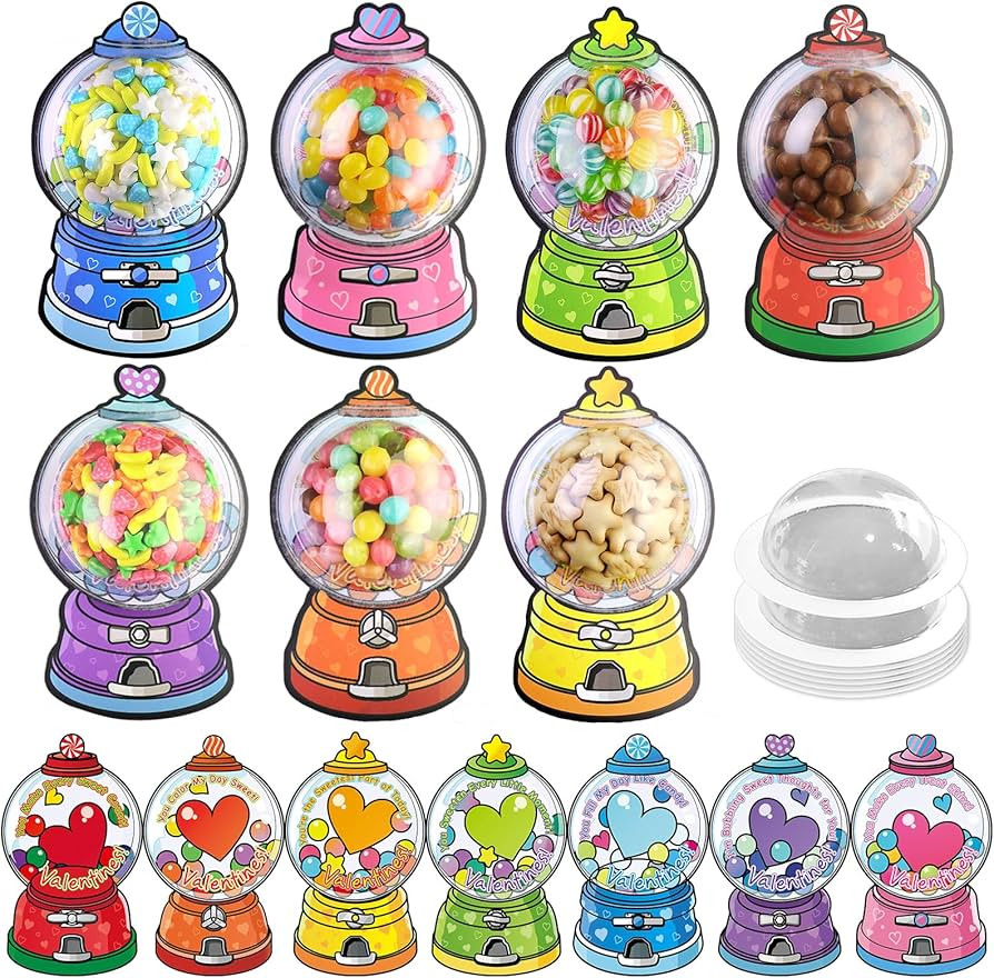 56 PCS Gumball Machine Valentines Candy Card Set, DIY Valentine Cards with Plastic Domes, Valenti... | Amazon (US)