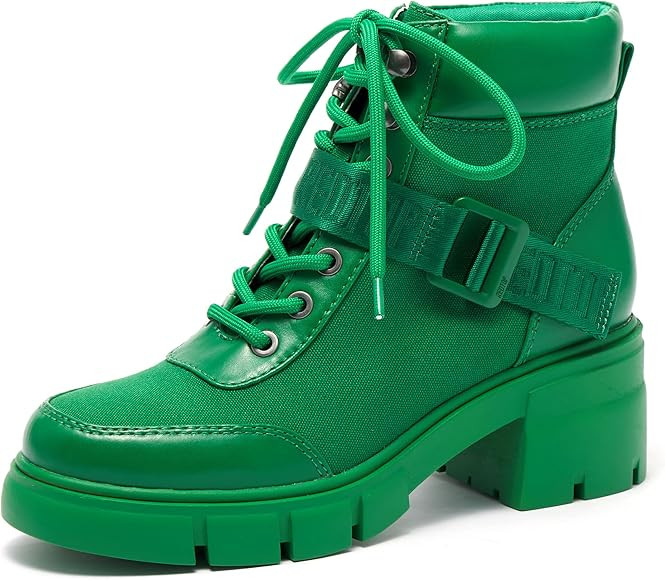 REDTOP Women's Combat Boots Chunky Lug Sole Ankle Boots Lace Up Buckle Casual Shoes | Amazon (US)