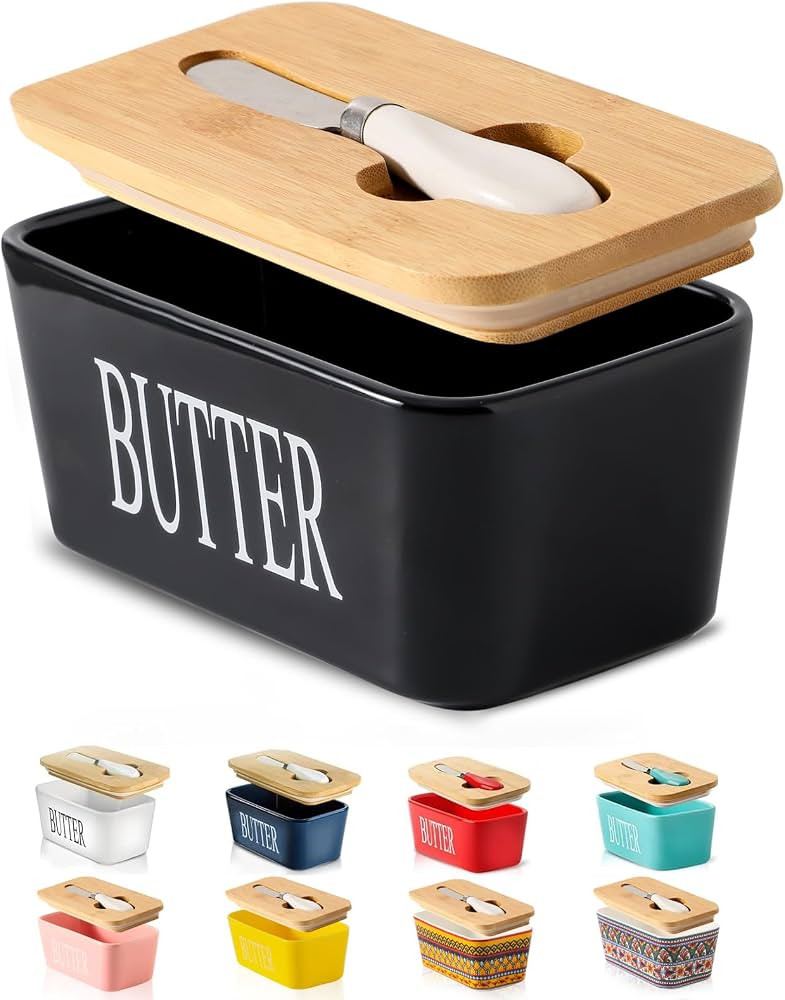 Hasense Butter Dish with Lid, Ceramic Butter Dish with Knife for Countertop, Airtight Cover Butte... | Amazon (US)