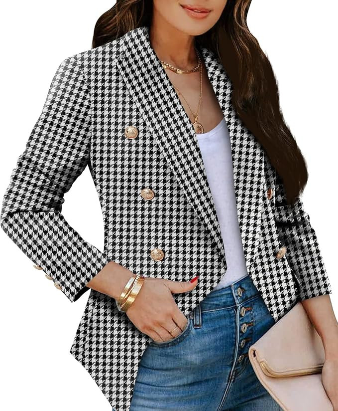 CRAZY GRID Womens Casual Blazer Jacket Gold Button Long Sleeve Work 0ffice Blazer Lapel Open Fron... | Amazon (US)