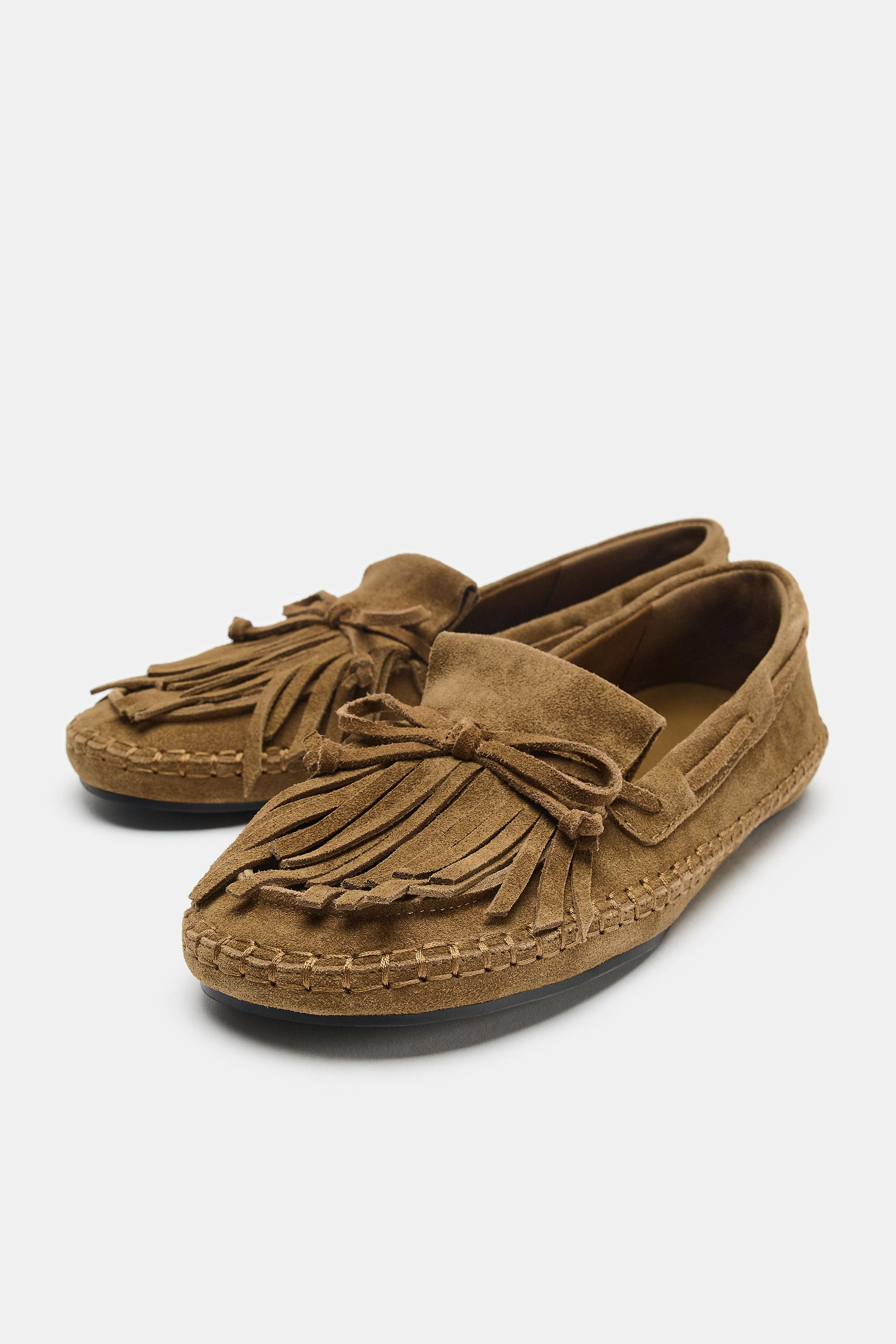 FRINGED SUEDE LOAFERS | Zara US