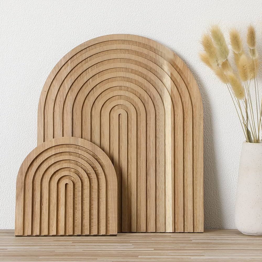 2 Pieces Decorative Wood Cutting Board Wooden Board Rainbow Shaped Wood Serving Board Boho Cuttin... | Amazon (US)