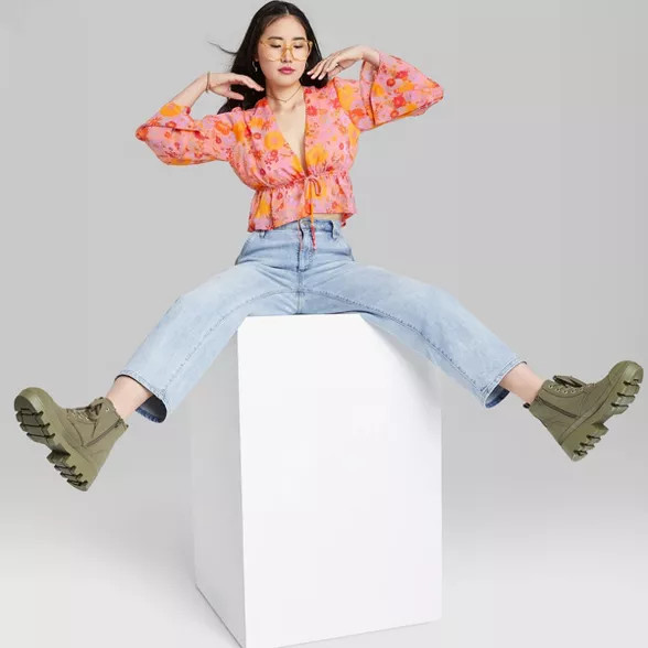 Women's Long Sleeve Tie-Front Woven Top - Wild Fable™ | Target