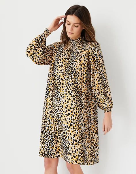 Leopard Print Smocked Shift Dress | Ann Taylor (US)