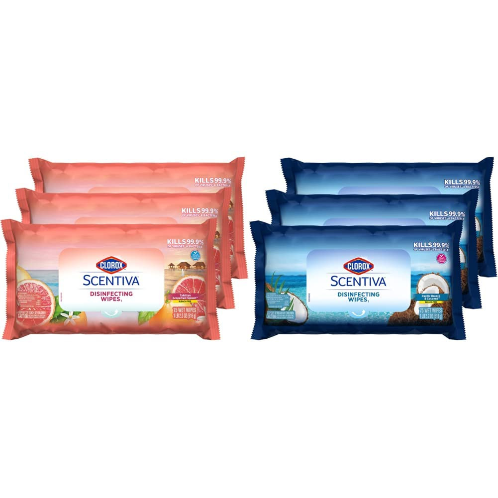 Clorox Scentiva Disinfecting Wipes Value Pack, Mixed 3x 75ct Pacific Breeze & Coconut Scent and 3... | Amazon (US)