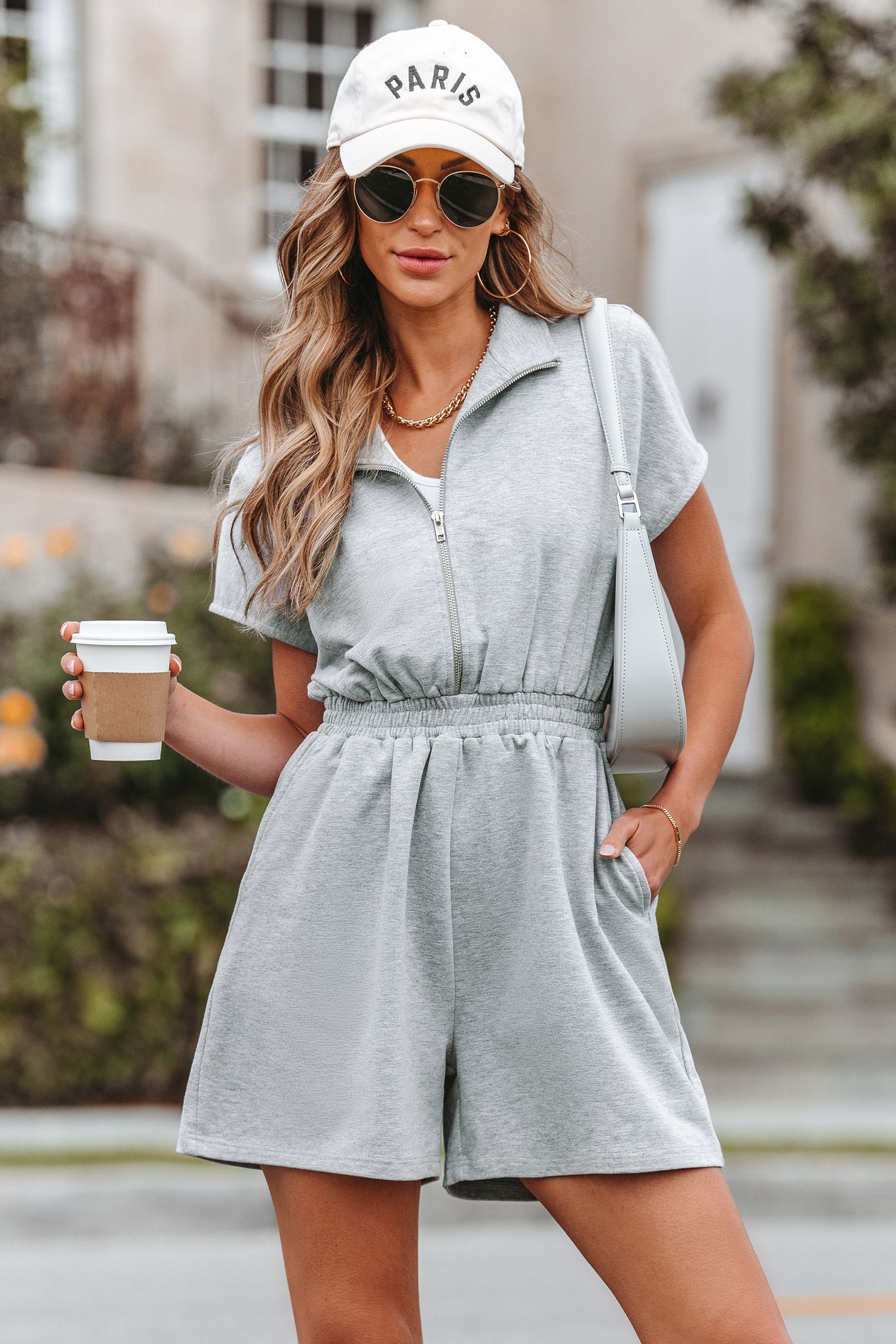 Heathered Knit Half-Zip Romper | Cupshe US