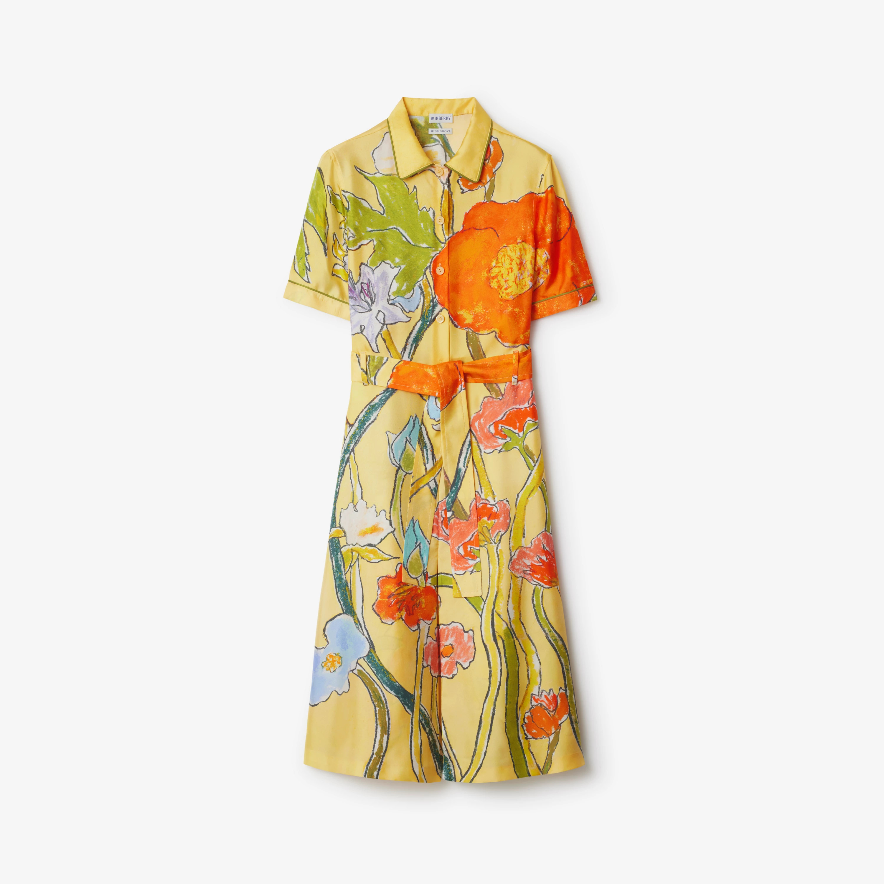 Highgrove Cascading Flowers Silk Shirt Dress in Buttermilk - Women | Burberry® Official | Burberry (UK)