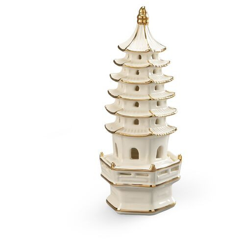 11" Pagoda Figurine - Cream/Gold - Chelsea House - Ivory | One Kings Lane