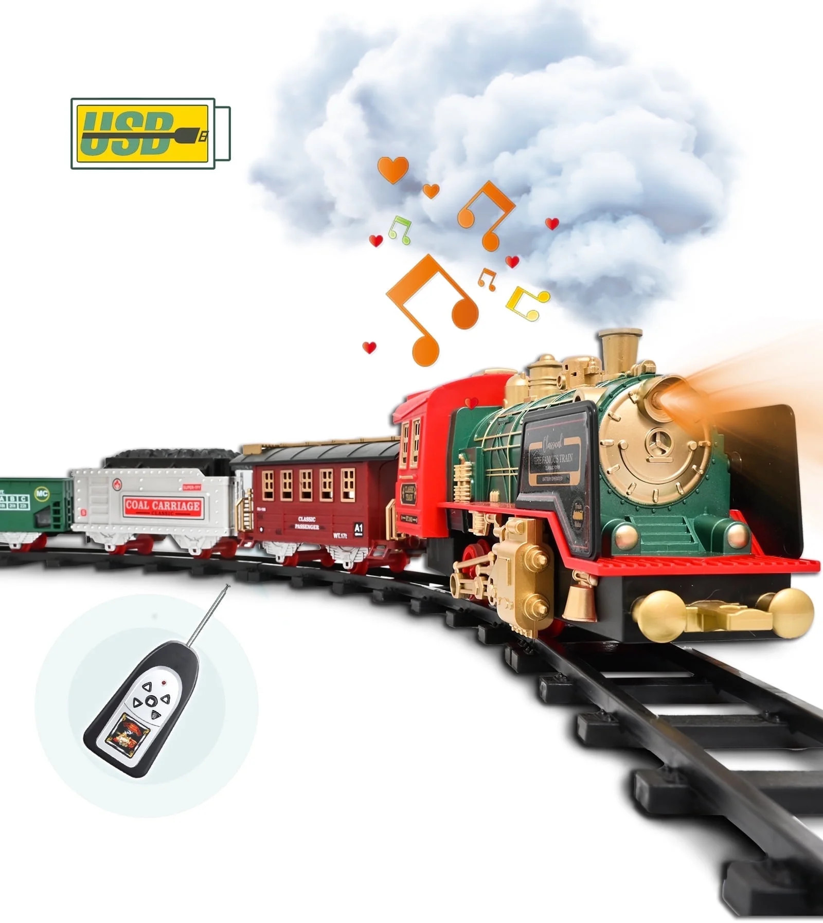 Train Set Toy, Remote RC Train Set Locomotive Rechargeable W/ Smoke, Lights, Sounds Railway for B... | Walmart (US)