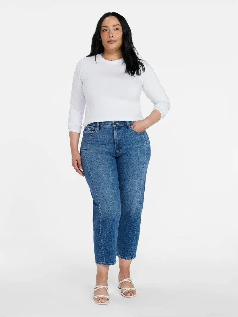 Time and Tru Women's High Rise Barrel Jeans, 28" Inseam, Sizes 0-20 | Walmart (US)