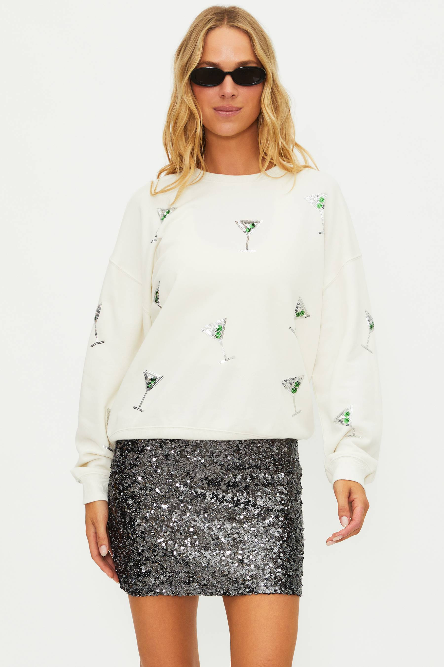Anthropologie X Beach Riot Devyn Sweatshirt Sequin Martinis | Martini Sequin Sweatshirt | Beach R... | Beach Riot