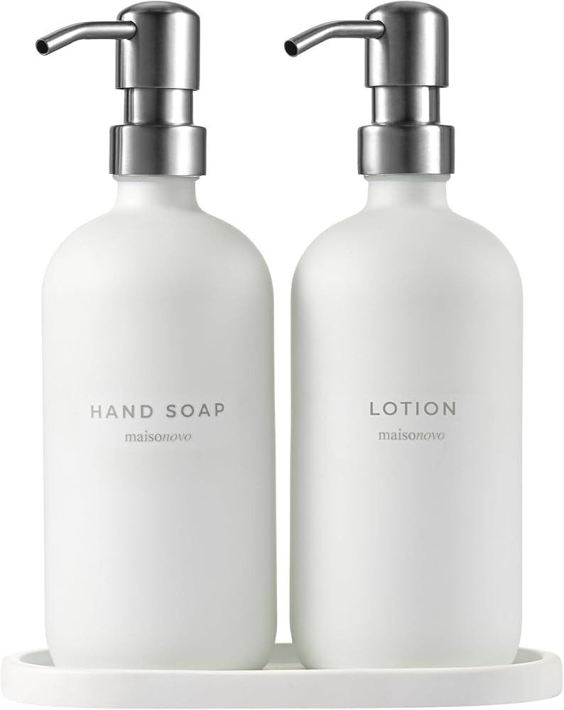 MaisoNovo Soap Dispenser 3-Piece Set | 16.9oz White Bottles with Silver Stainless Steel Pumps | Amazon (US)