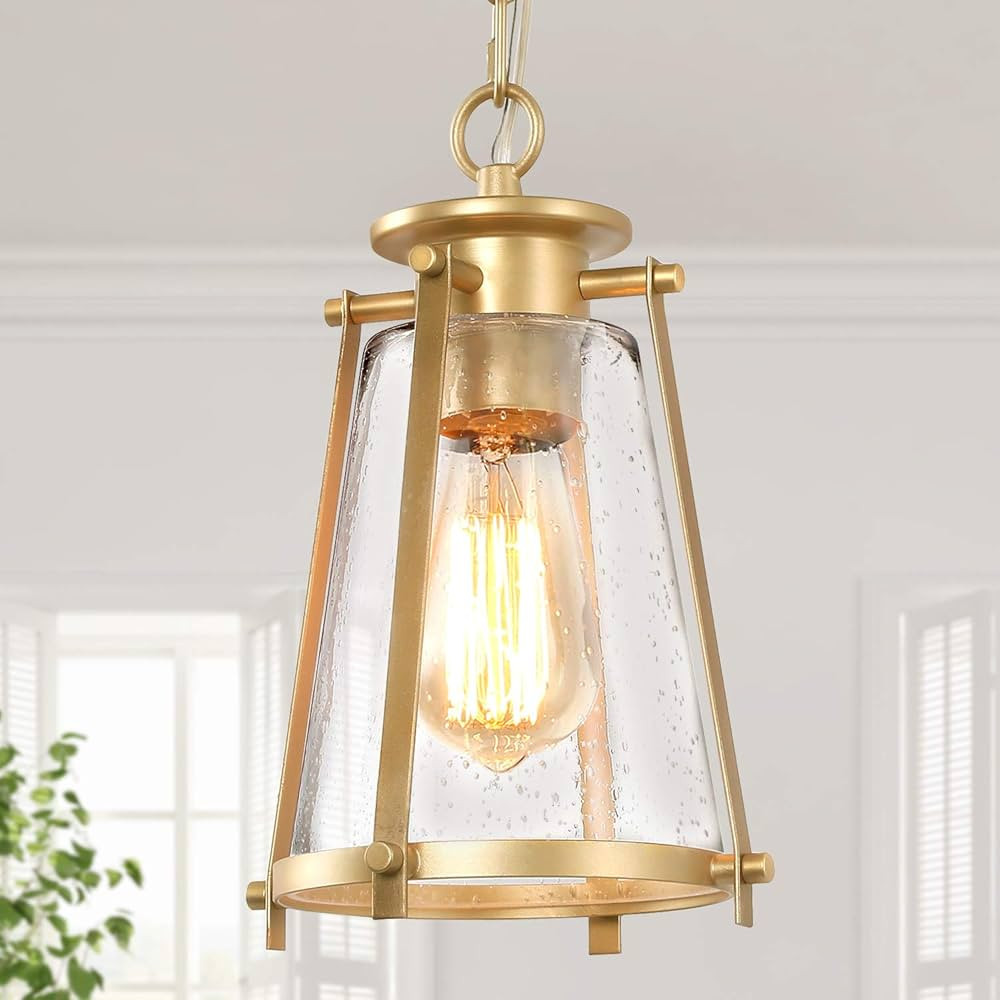 KSANA Gold Pendant Lighting for Kitchen Island, Hanging Brass Light Fixtures with Seeded Glass fo... | Amazon (US)