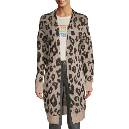 Scoop Leopard Intarsia Cardigan Sweater Women's | Walmart (US)