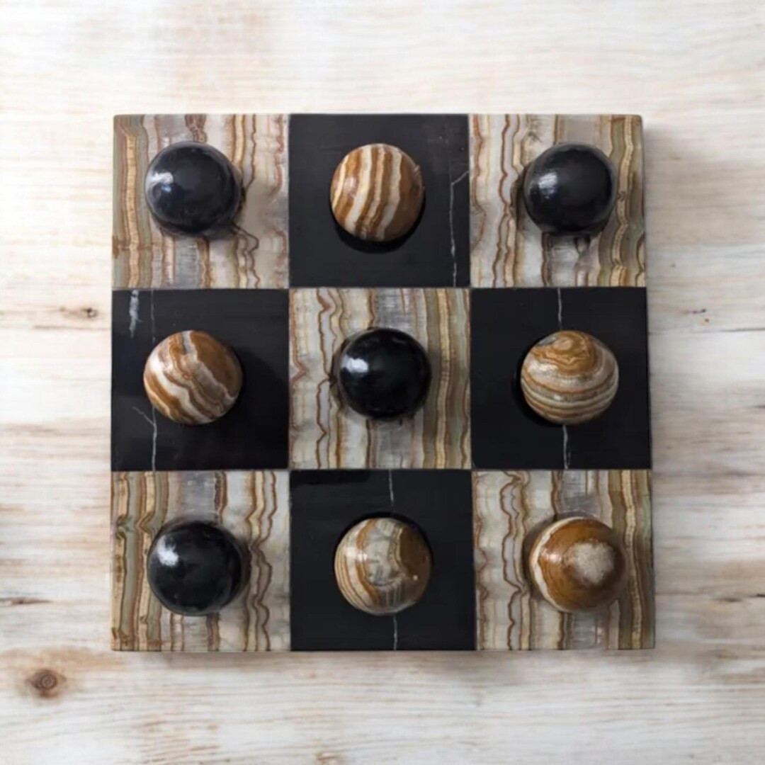 Rare Vintage Marble/stone Tic Tack Toe Set / Brown/black / Natural Hand Carved Stone / 9 Inch - E... | Etsy (US)