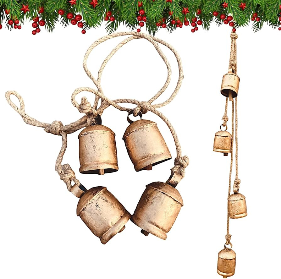 Shabby Chic Bells Rustic Hanging Jingle Christmas Tree Decor - Large Handmade Lucky Cow Bells Vin... | Amazon (US)