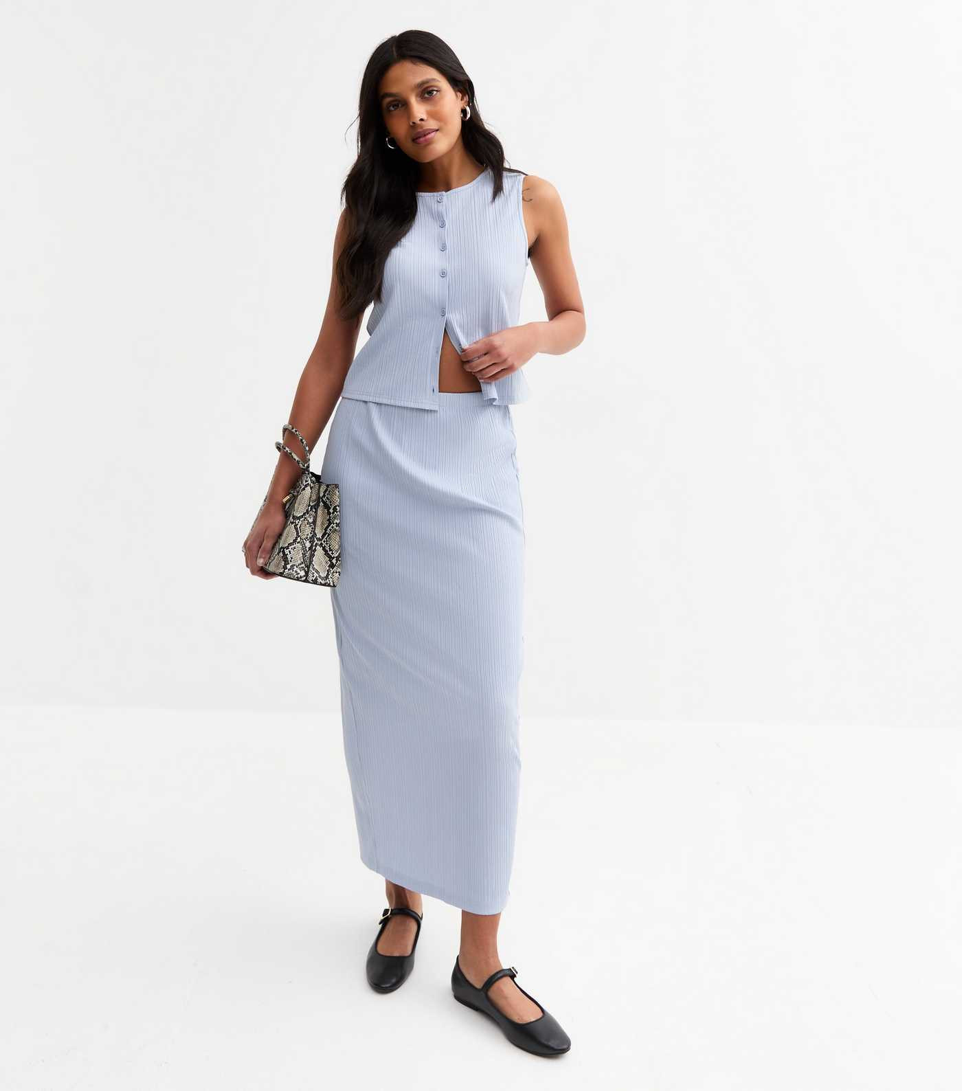 Light Blue Textured Ribbed Midi Skirt | New Look | New Look (UK)