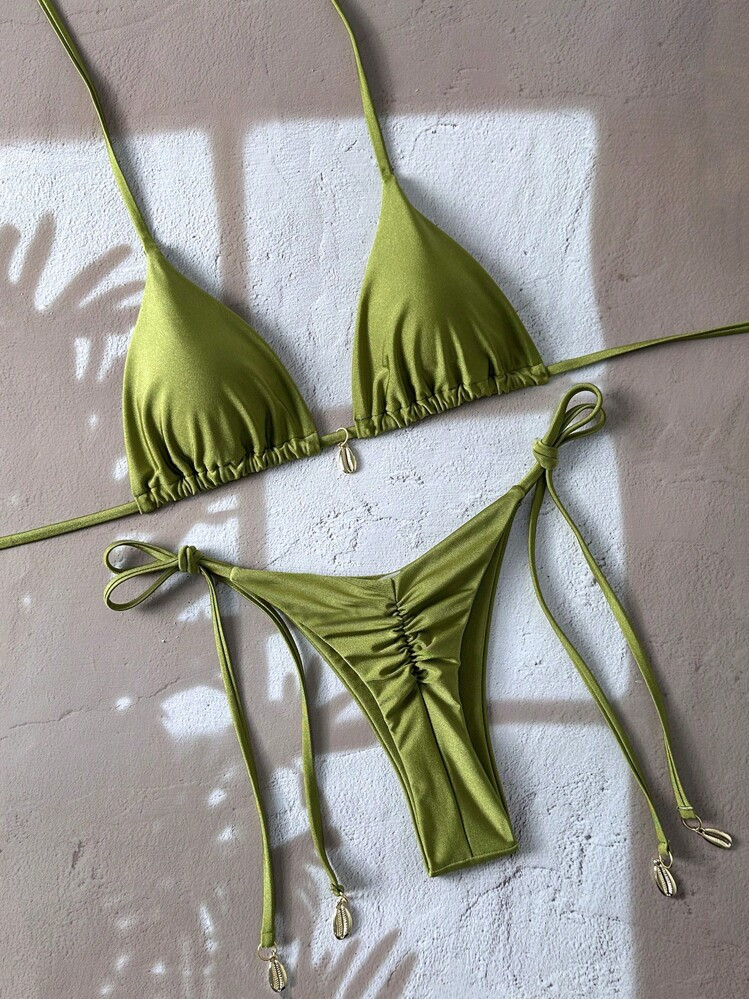 SHEIN Swim Spring Break Solid Color Bikini Swimwear For Summer Beach Vacation | SHEIN