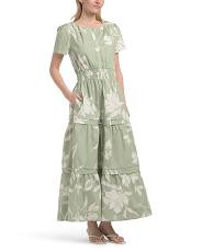 Short Sleeve Placket Maxi Dress With Double Pleats | TJ Maxx